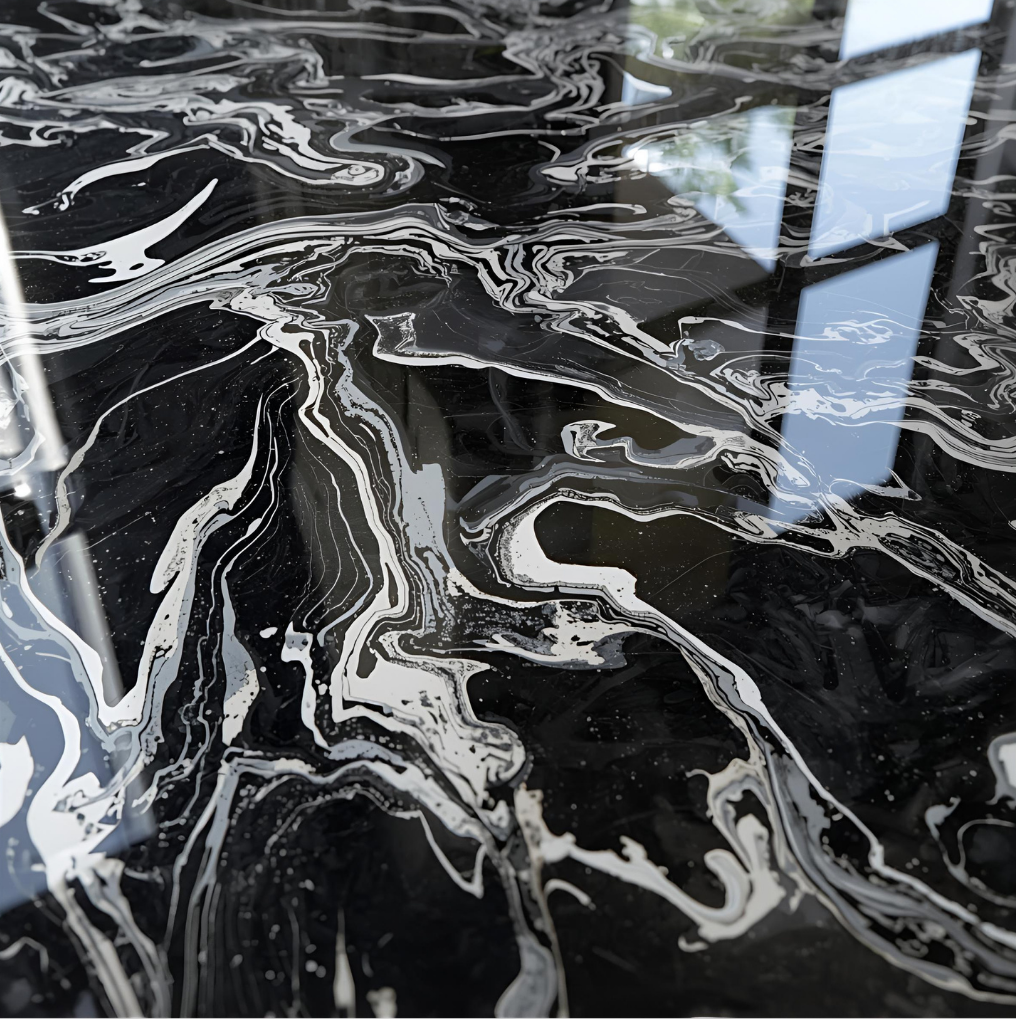 Siyah ve beyaz metalik epoksi zemin kaplama